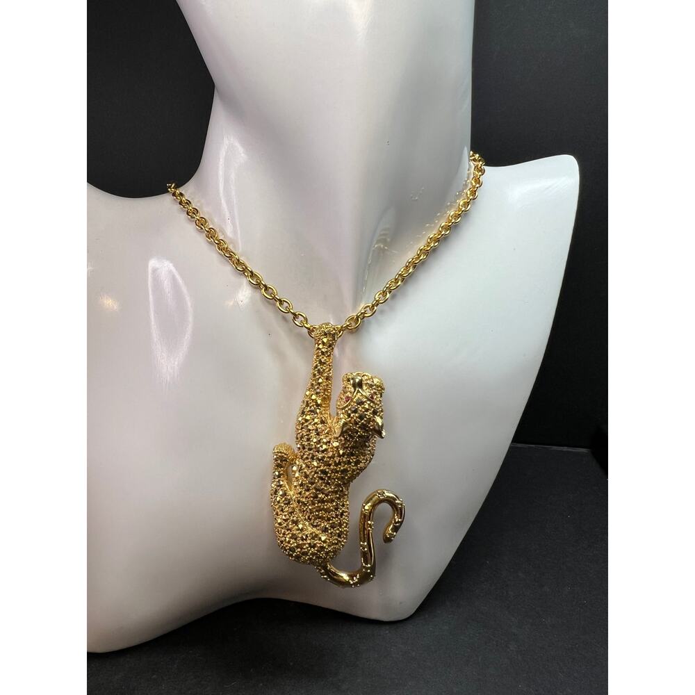 Dallas Prince 14k Clad Marcasite Panther Necklace Ruby Eyes 18-20